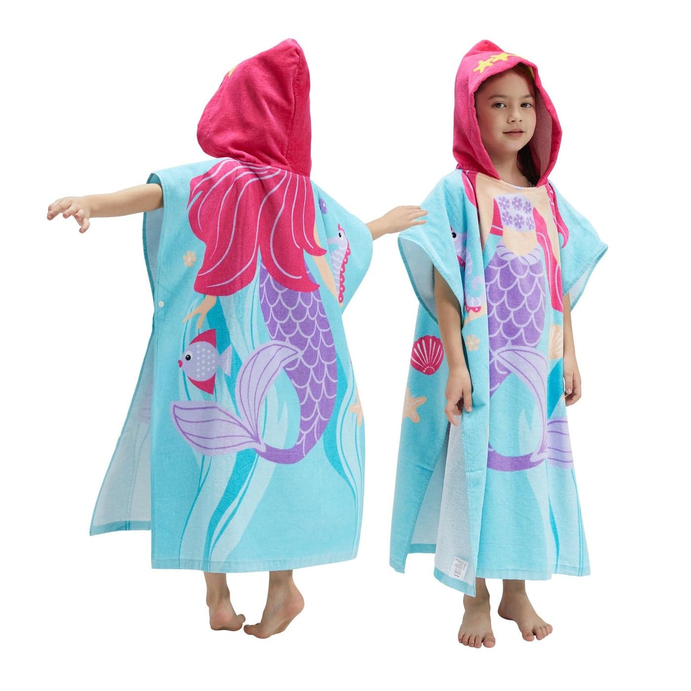 Kids Hooded Towel Bath Beach Soft Cotton Towels Girls Absorbent Pool Wrap with Hood Baby Toddler Poncho RobePurple Mermaid34YearsHeight3343