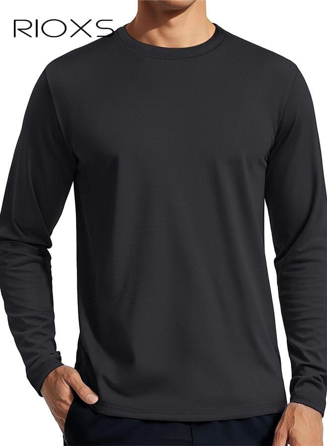 Men's Sun Protection UPF 50+ Shirts, Outdoor Long Sleeve Sun Shirts for Men, Lightweight Quick Dry Moisture Wicking Rash Guard T-Shirts for Fishing Workout Hiking Running Biking, Black