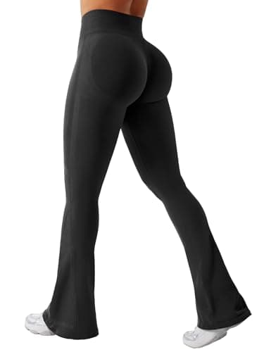 YEOREO Mini Flare Leggings Womens Workout Butt Lifting Legging Hidden Scrunch Seamless 32" Impact Lilliean Yoga Pants Black S