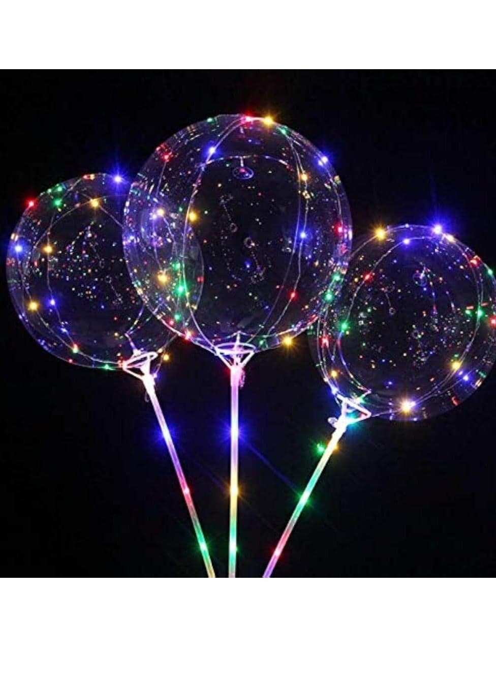 LED Balloons, 4 pcs Light Up Bobo Balloons with Stick, 3 Levels Flashing LED String Lights, 20 Inches Bubble Balloons, Air Pump, for Birthday, Glow in the Dark, Party Supplies Decor
