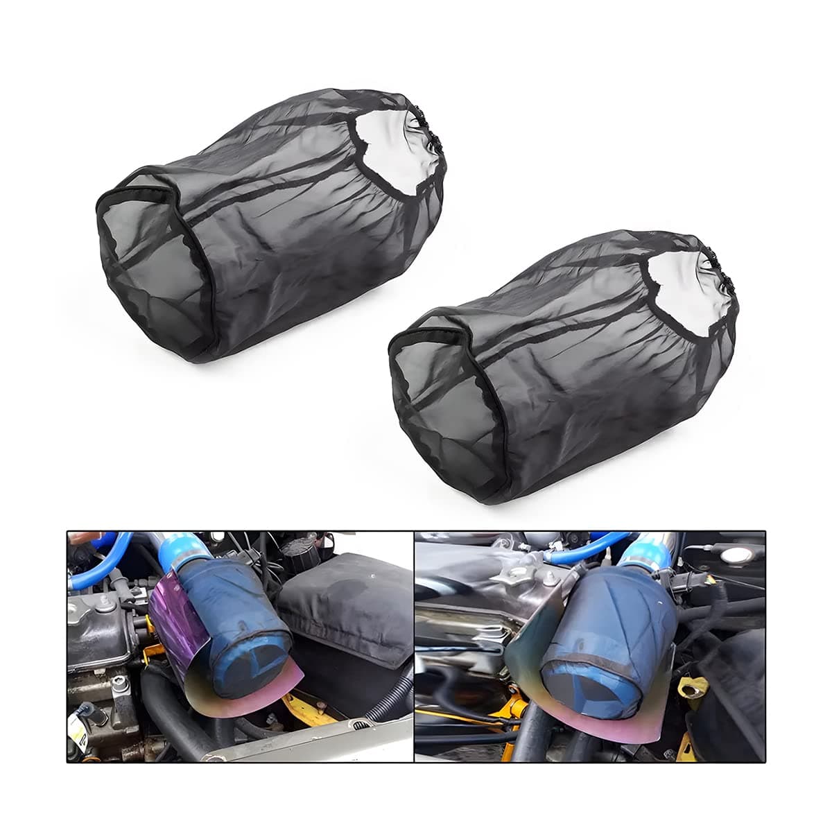 AICEL Air Filter Wrap 2 Pcs Universal Auto Cold Air Filter Protective Dustproof Cover Automotive Air Cleaner Waterproof Rain Sock Wrap for High Flow Air Intake Filters Car Accessories Large