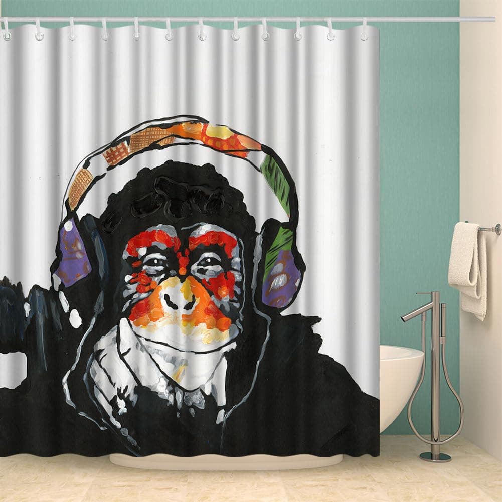 VividHome Monkey Shower Curtains Funny Animal Chimpanzee Bathroom Curtain with Hooks 7272 inches