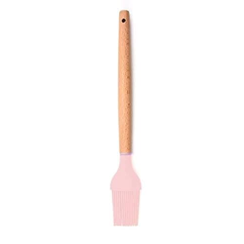 P-Plus International Silicon Basting Brush, Wooden Handle Heat Resistant Pastry Brushes, Spread Oil Butter Sauce Marinades for BBQ Grill Barbecue (Pink, Pack of 1)