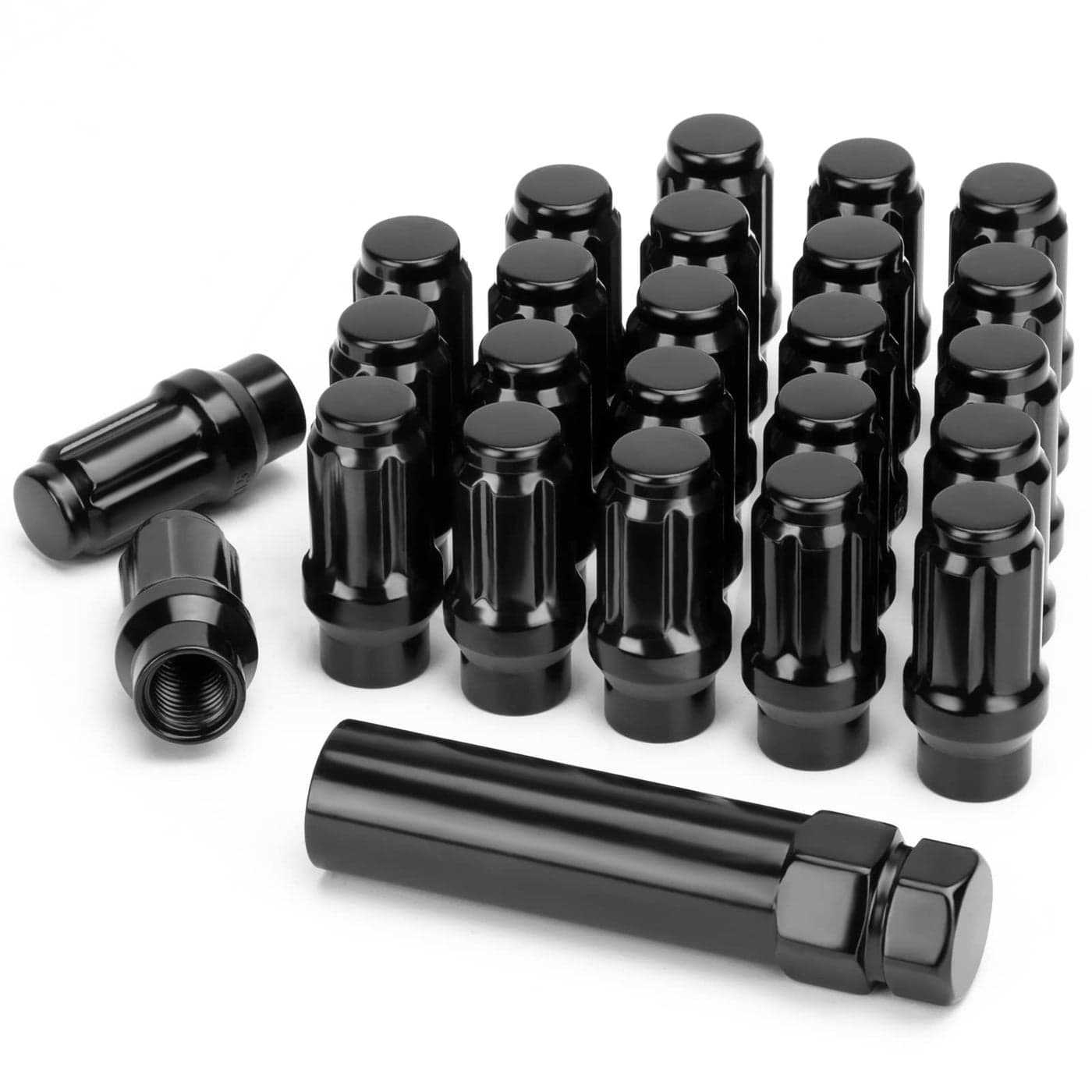 KSP M12x15 Extended Lug Nuts 24PCS 6 Spline Tuner Closed End ET Wheel Lug Nut for Aftermarket Wheels 12mmx15 Bulge Acorn Nuts Replacement for Toyota Tacoma 4runner Tundra with 1 Socket Key Black