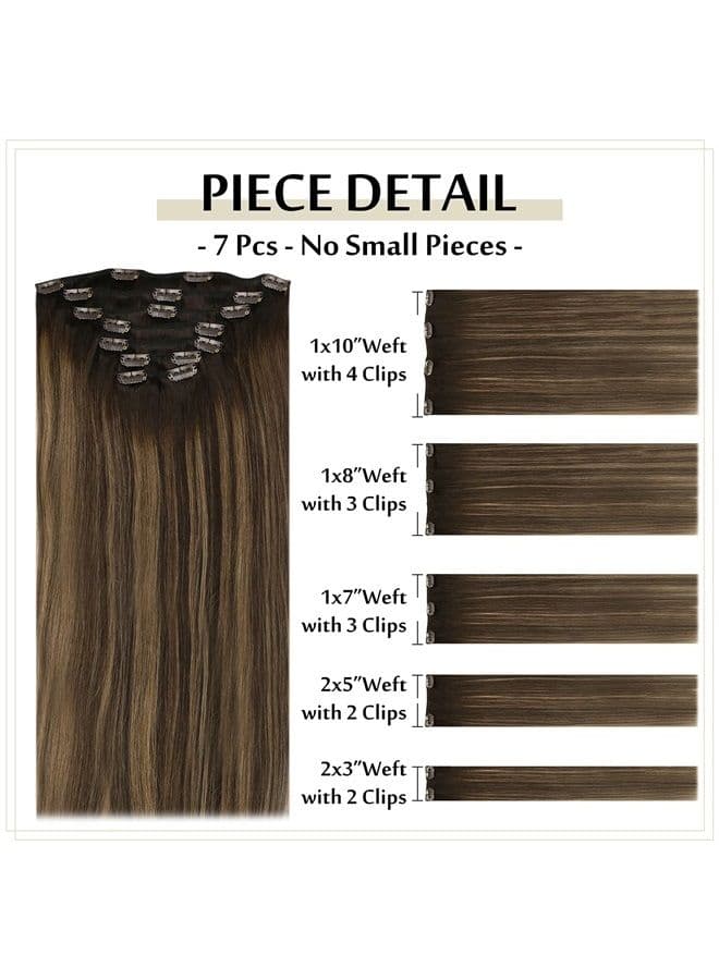 Clip In Hair Extensions Human Hair Balayage Color 2 Darkest Brown Fading To 8 Ash Brown Highlight With 2 Hair Extension Clip Ins 7 Pcs Remy Clip In Hair 100 Gram 12 Inch