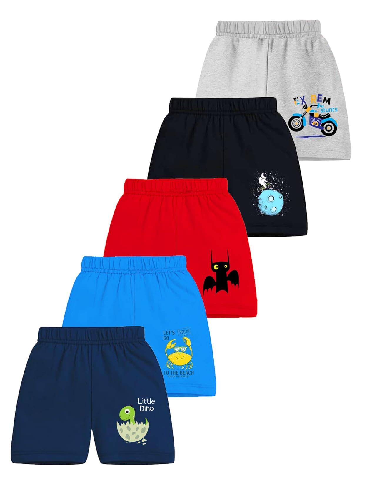 Kuchipoo Boys Regular Fit Cotton Shorts (KUC-SHT-131, Multicolor, 18-24 Months) - Pack of 5