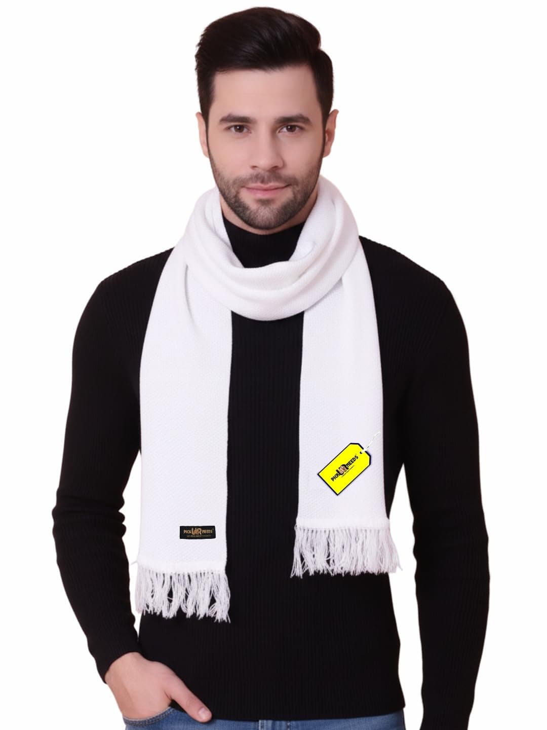 Pick Ur Needs Premium Soft, Warm & Breathable Wool Blend Winter Scarf for Men Fashionable Elegant Muffler (White)