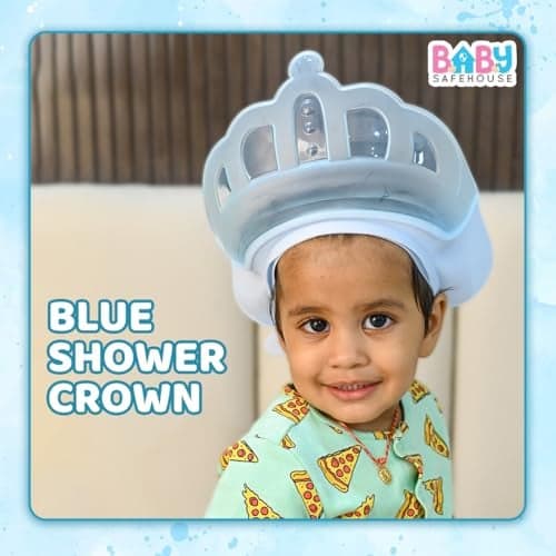 BabySafeHouse Shower Cap Shield for Kids, Bath Visor in Crown Shape to Protect Eyes & Ears of Toddlers and Children while Bathing, Silicon Shampoo Hat (Blue Color)