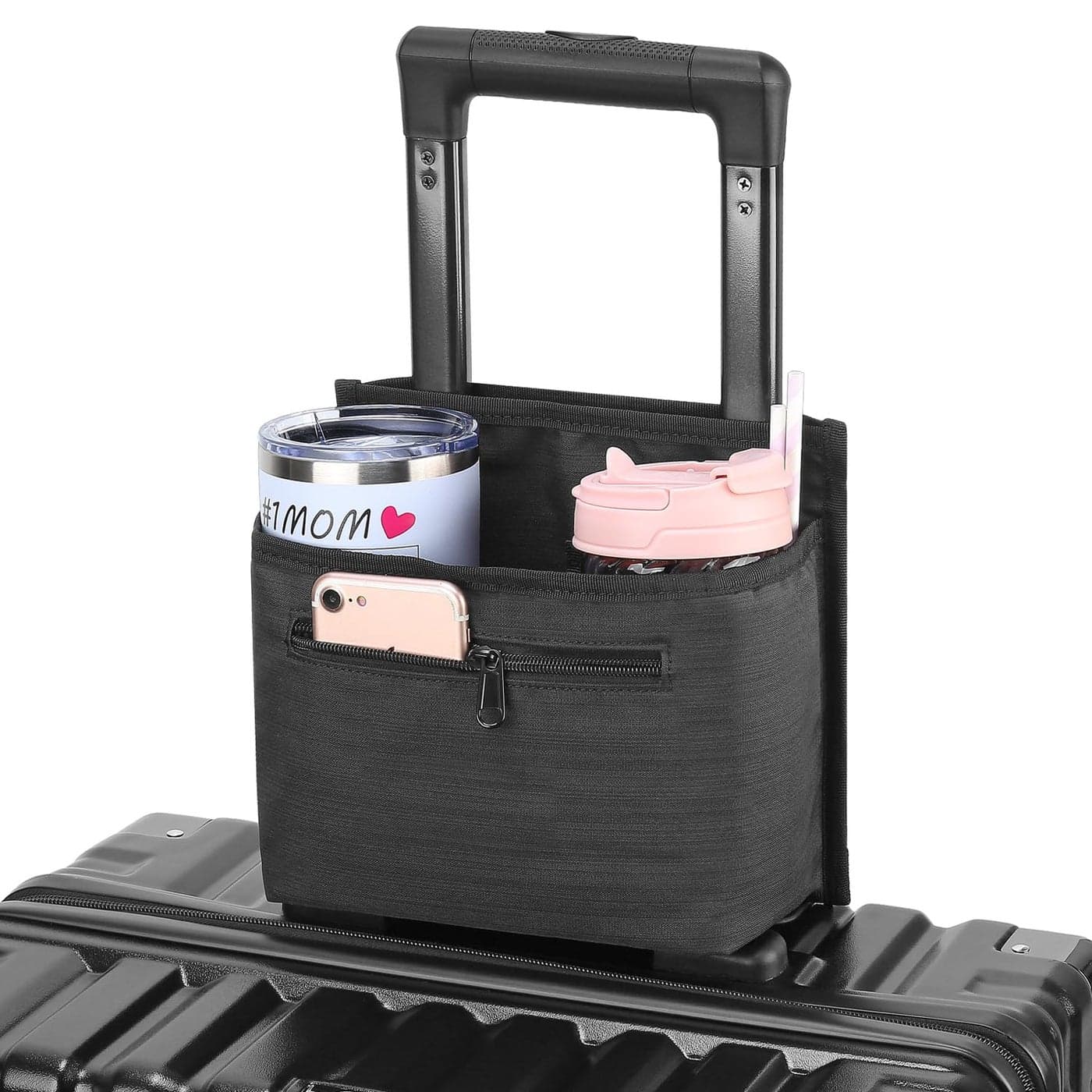 ZHCHG Luggage Travel Cup Holder Attachment for Suitcase Drink Carrier Caddy Coffee Mug and Tumblers Traveler Carry on Hands Free Accessory Gifts for Flight Attendants Travelers Accessories Black