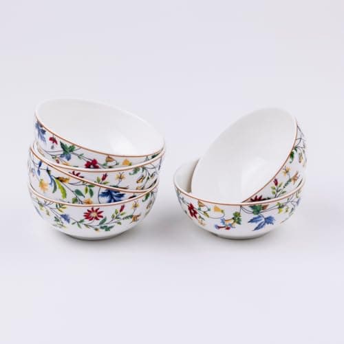 GOLDEN QUEEN'S Bowl Set of 6 | Perfect for Rice, Dal, Curry, Snacks & More | Microwave Safe | 4 Inch Wide - Summer Floral Bowls