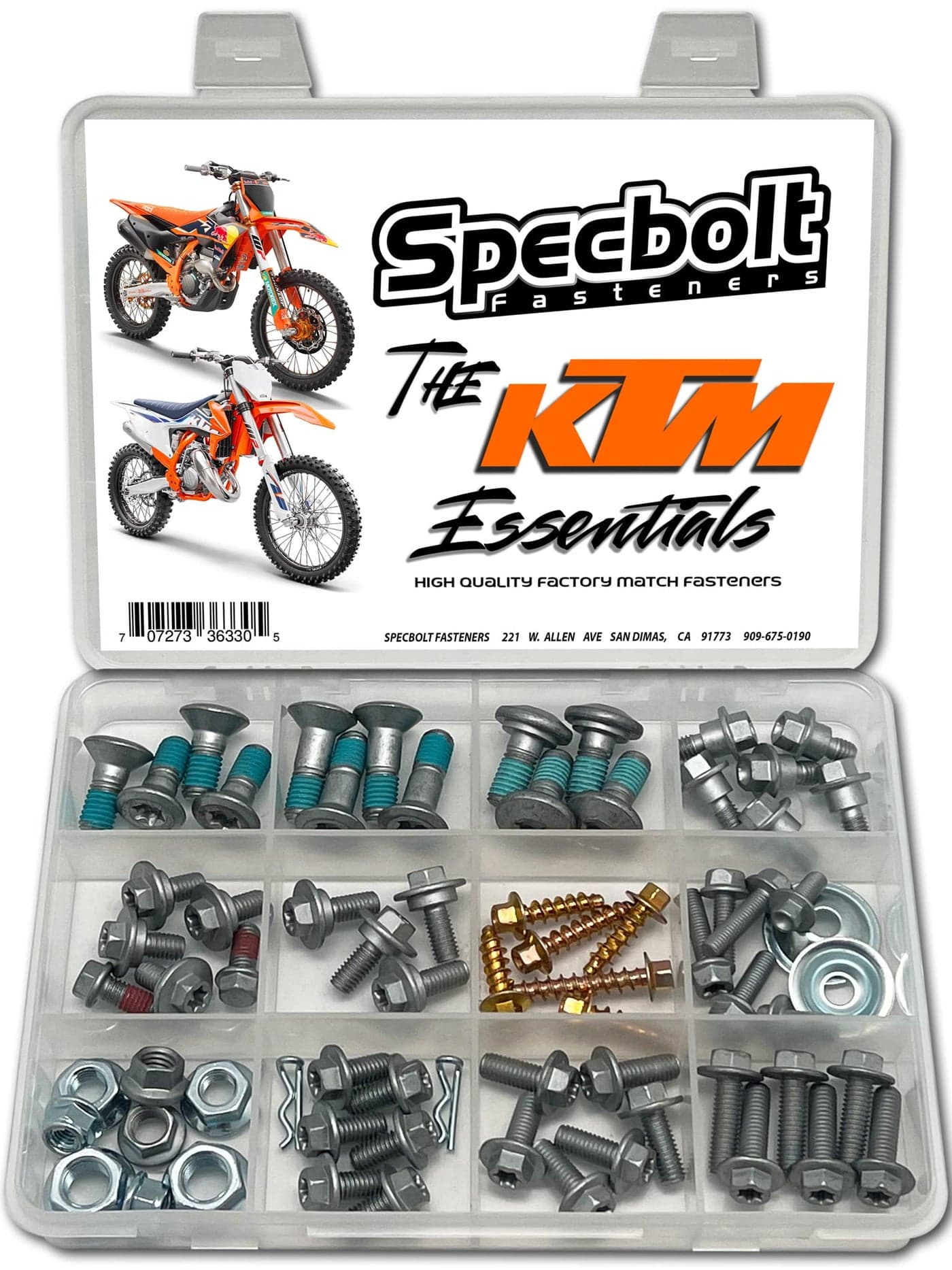Specbolt EURO Essentials Bolt Kit Fits: All KTM SX SX-F EXC XC XCW 50 65 85 105 125 150 250 300 350 450. GASGAS & Husqvarna too