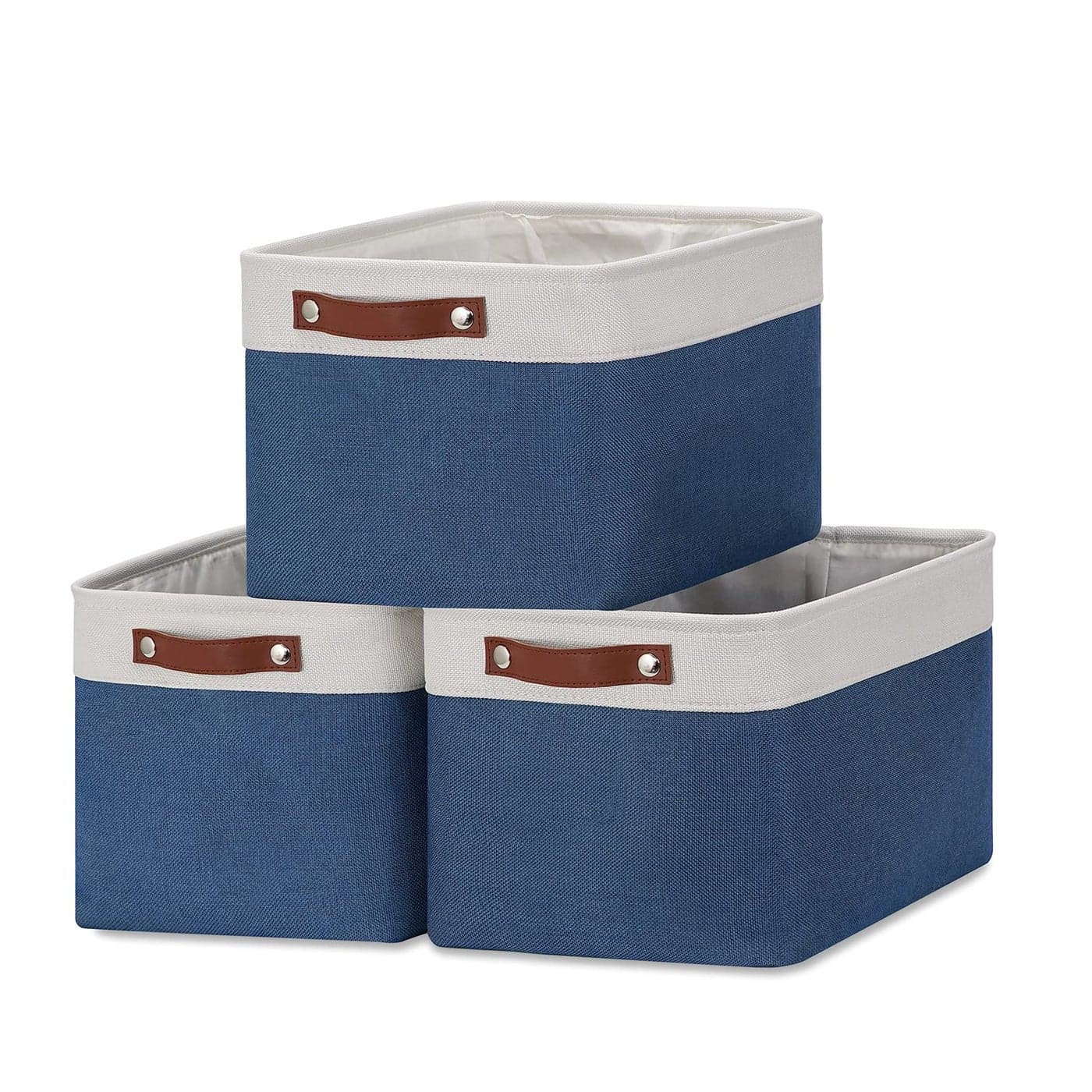 DULLEMELO Fabric Storage Bins Foldable Storage Baskets for Organizing Empty Gift Baskets 3Pack Medium15 inch X 11 inch X 95 inch WhiteBlue