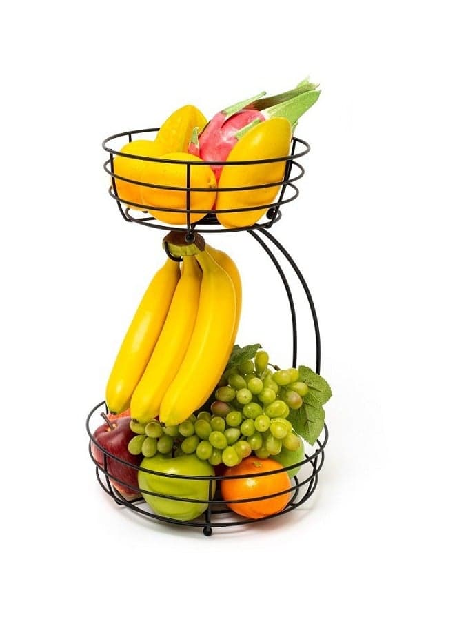 Double-layer detachable iron home storage fruit basket with banana hook shelf