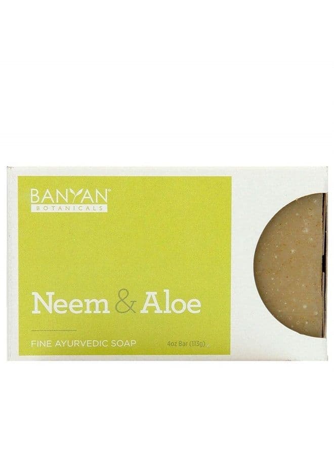 Organic Neem & Aloe Soap - With Wheat Grass Powder, Vetiver Essential Oil & Rosemary Extract - 4 oz - Cooling & Soothing Blend that Gently Exfoliates the Skin