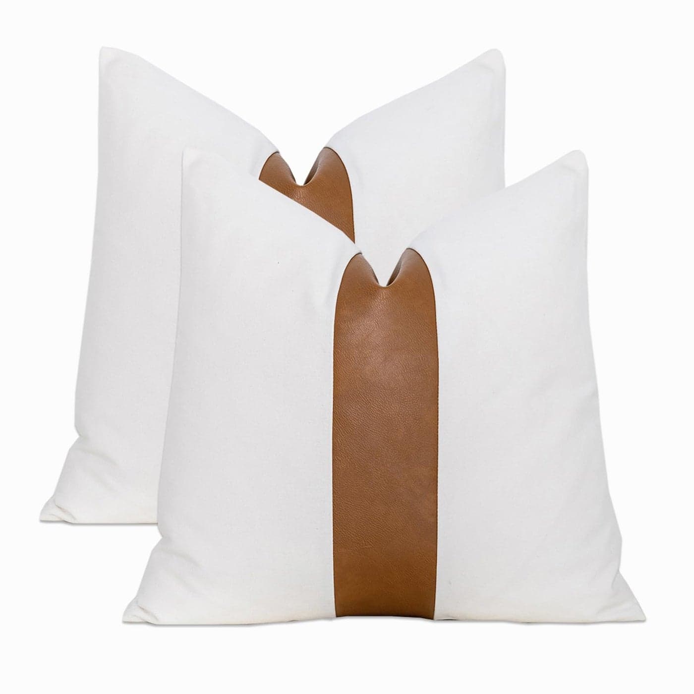 Vfuty Set of 2 White Decorative Pillow Covers Modern Faux Leather Throw Pillow Covers for Couch Living Room Bedroom Accent Square Cushion Covers 18 x 18 Inches Off White