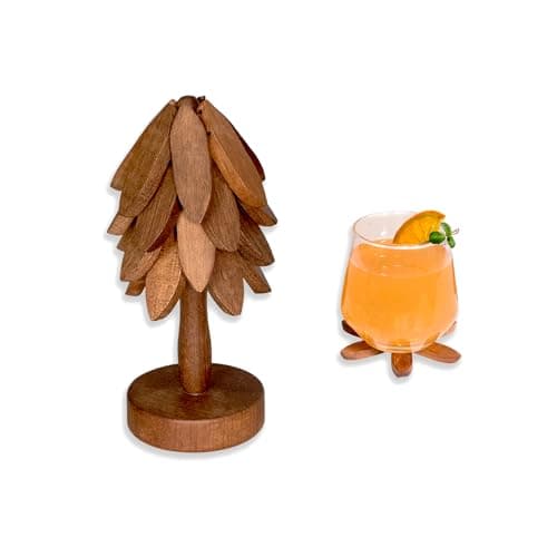 Yuoyar Coasters Wooden TreeShaped sapele Wood Drink Coasters Set for Coffee Table Kitchen Table Decor