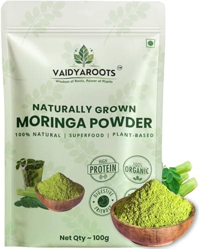 VaidyaRoots Organic Moringa Leaf Powder 100g | Sahjan, Drumstick, Murungai Leaves | Ayurvedic Superfood for Energy, Immunity & Detox | Rich in Protein, Iron, Calcium, Vitamins | Natural & Lab Tested