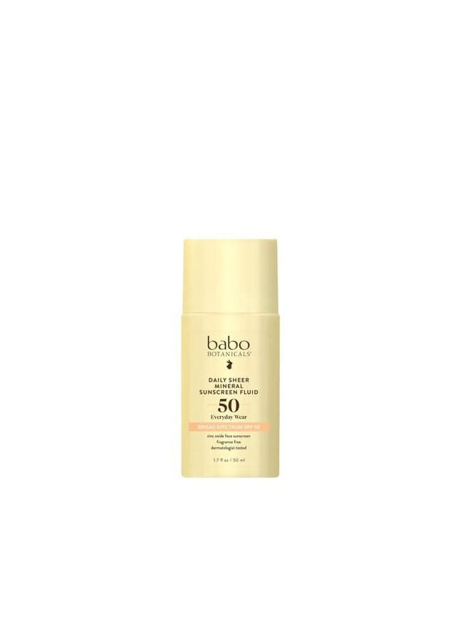 Daily Sheer Mineral Sunscreen Fluid SPF50 - Natural Zinc Oxide - Passion Fruit Oil - Fragrance Free - Ultra-Lightweight - For Face - For all ages