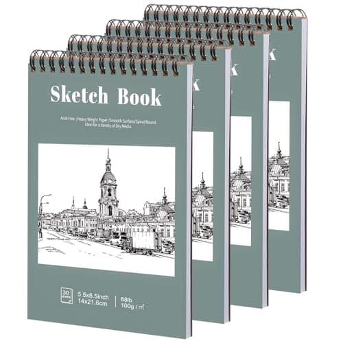 4 Pack Small Sketch Books 55 x 85 Inch Mini Sketchbook 68lb100gsm Spiral Bound Small Sketch Pad Acid Free Art Supplies Drawing Painting Sketchbook for Kids Beginners Artists 30 Sheets Each