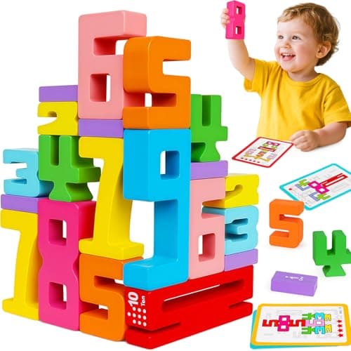 Montessori Wooden Number Building Blocks Toys for Toddlers Kids Stacking Number Blocks 110 Preschool Math Learning Educational Toys for 3 4 5 Year Old Boys Girls Gifts 35 Balance Competition Game