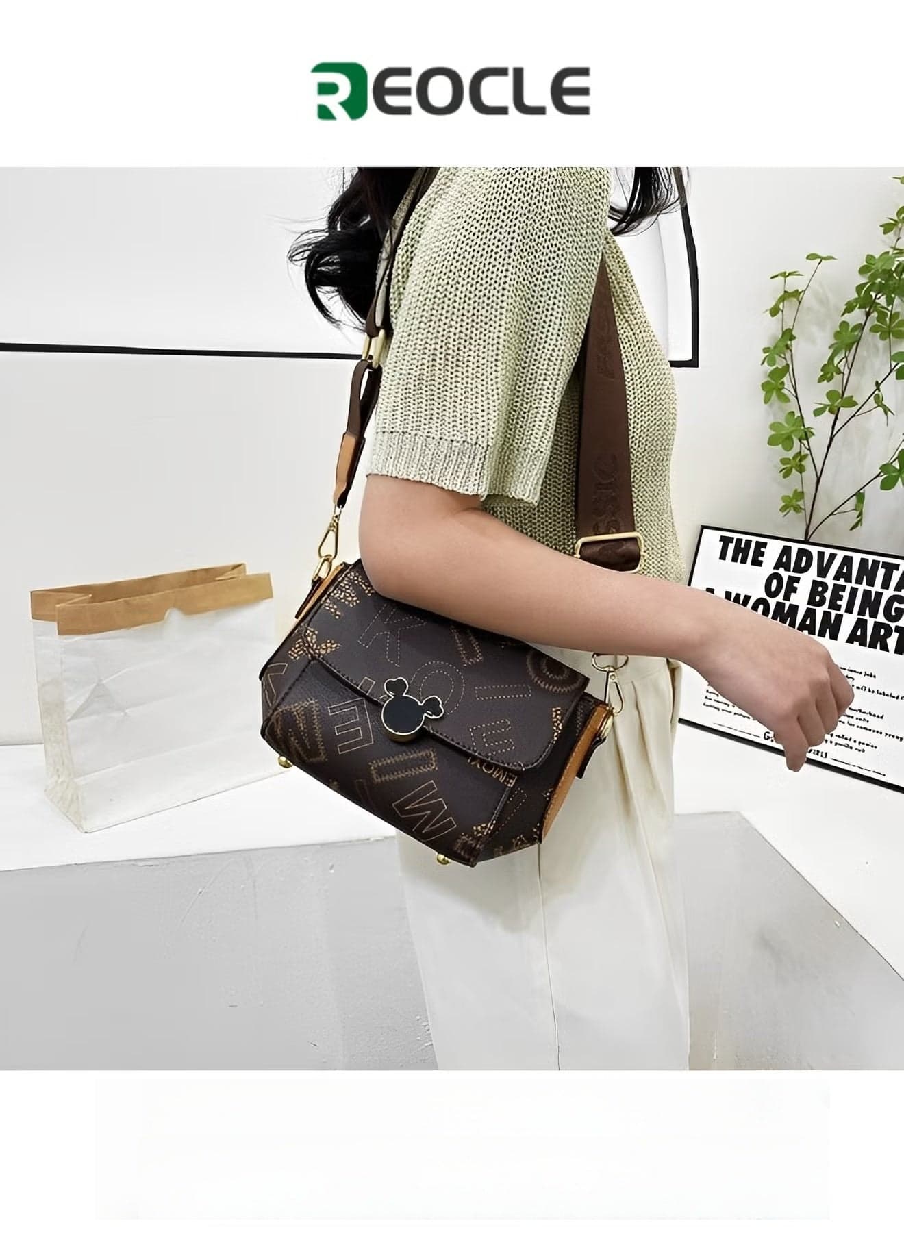 Women's Crossbody Bag Small Messenger Bag Vintage Shoulder Bag Vintage Satchel Purse with Adjustable Wide Strap