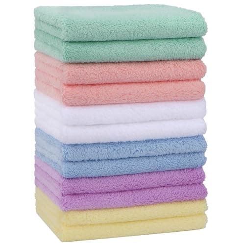 HOMEXCEL Baby Washcloths 12 PackMicrofiber Coral Fleece Baby Bath Face Towel 7 x 9 Inch Extra Absorbent and Soft Burp Cloth and Wash Cloths for NewbornInfants and ToddlersGentle On Sensitive Skin