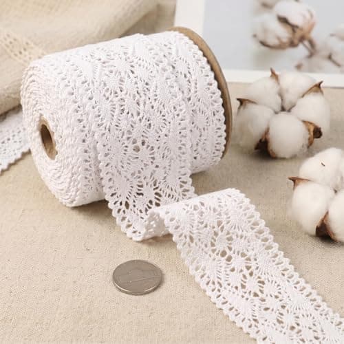 White Lace Ribbon 16 Yards Crochet Lace Trim Cotton Sewing for Crafts Gift Package Wrapping Bridal Wedding Decoration Scrapbooking Supplies