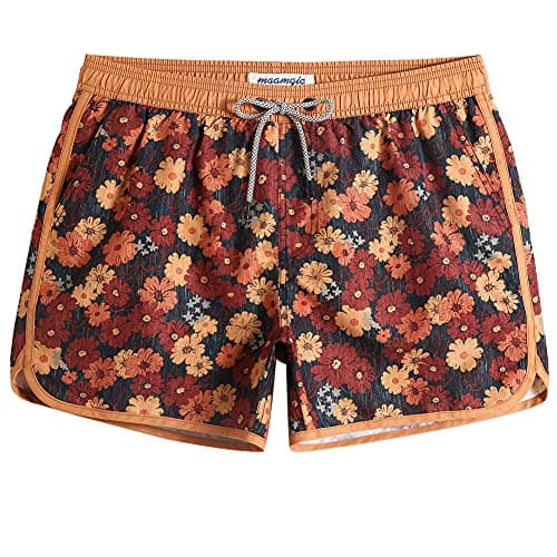 maamgic Mens Short 80s 90s Vintage Swim Trunks with Mesh Lining Quick Dry Bathing Suit Board Shorts Flower Black Medium