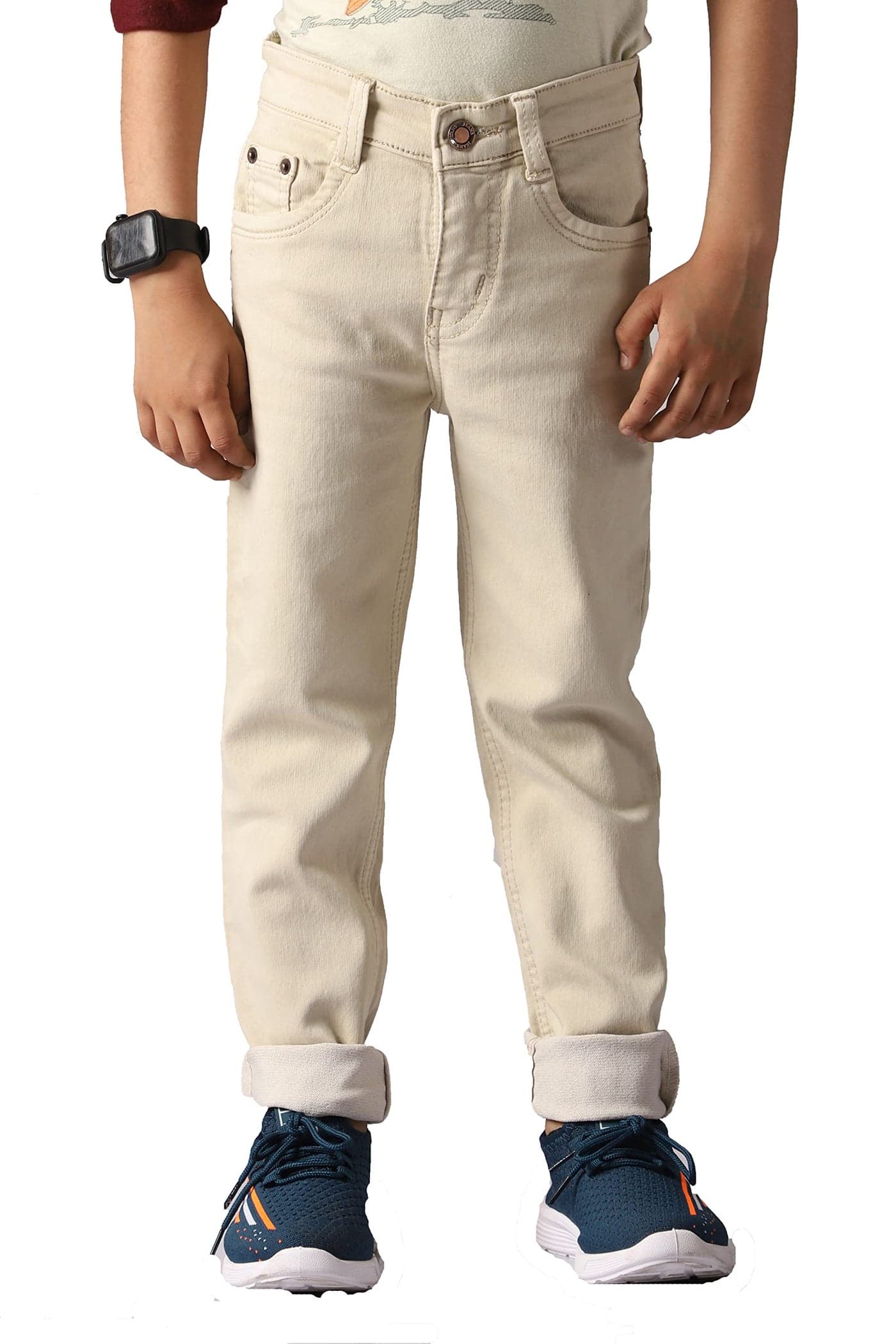 ADBUCKS Boys Mid Rise Jeans Stretchable Denim Fabric Regular Fit Button with Fly Zip Beige, 10-11 Years