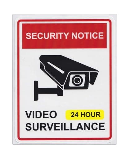 dealzEpic - 24 Hour Video Surveillance Warning Sign Sticker - Self Adhesive Peel and Stick Vinyl Decal - 3.94 x 3.15 inches | Pack of 4 Pcs
