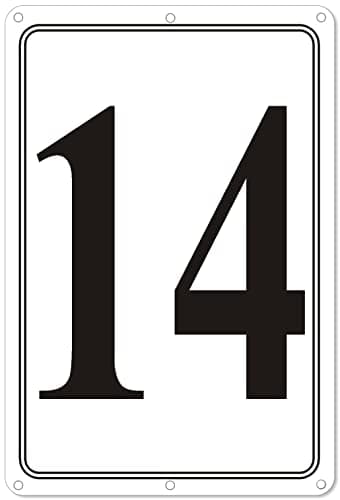 i-CowFun Premium Aluminum Number Signs 14, Metal 12" X 8" Numbered Signs Outdoor for Parking Lots, Floor, Dock, Court, Aisle, Field, High Visibility, No Fade, Weather-resistant