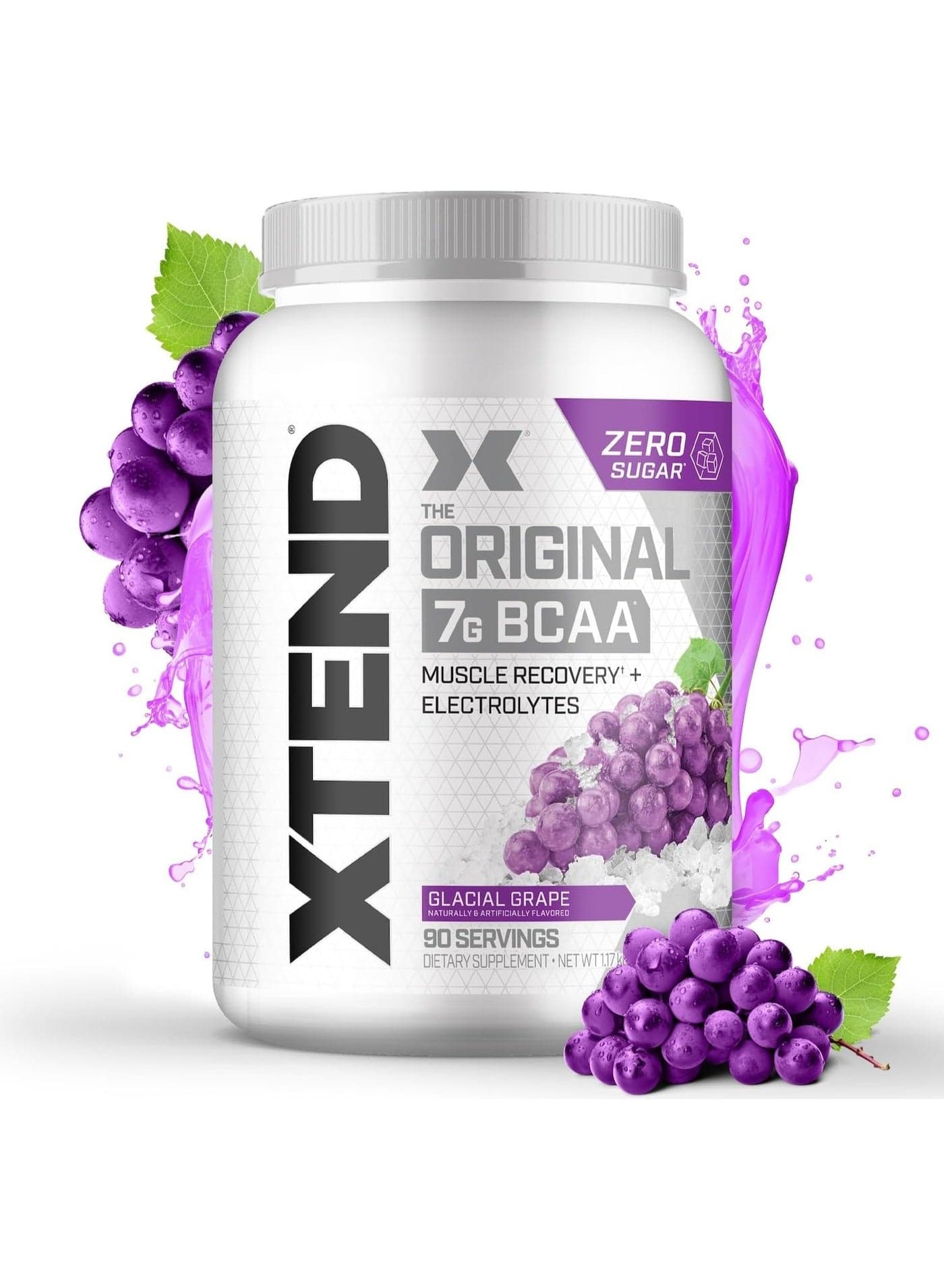 XTEND Original BCAA Powder Glacial Grape - ZERO CALORIE, ZERO CARB, ZERO SUGAR - Post Workout Muscle Recovery Drink with Amino Acids - 7g BCAAs for Men & Women - 90 Servings