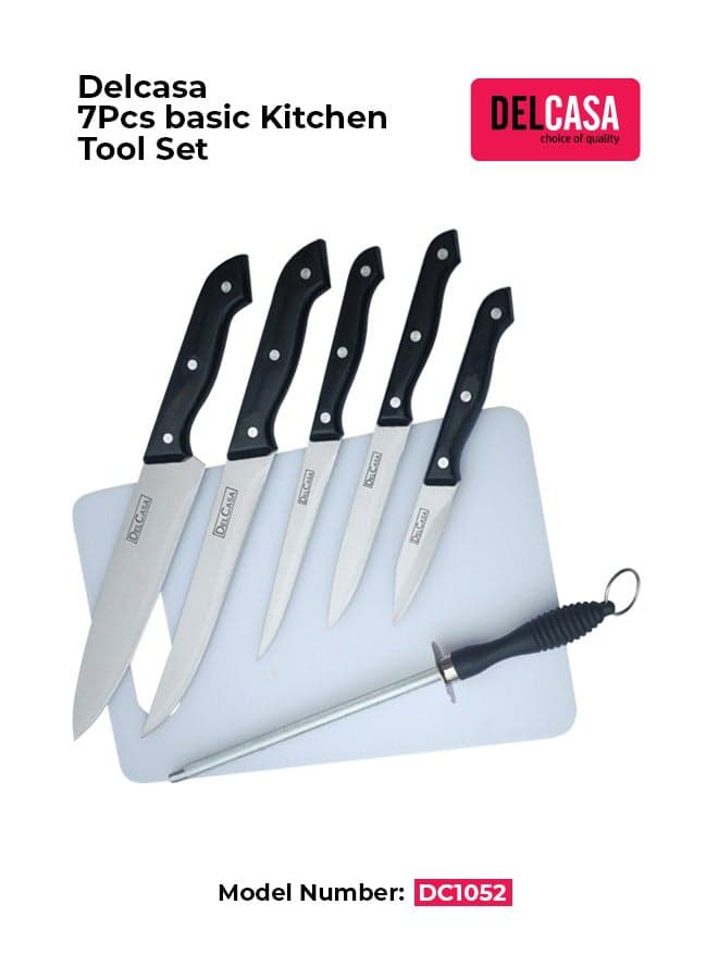 7-Piece Kitchen Knife With Plastic Cutting Board Set Black/Silver/White