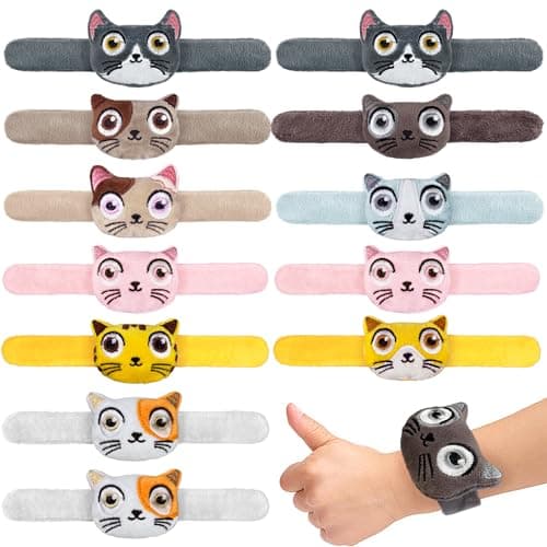 12 PCS Stuffed Cat Animal Slap Bracelets Plush Animal Snap Bracelets Cute Wrist Slap Band Toy Wrist Animals Wrist Pets Slap Bracelet Wrist Toy for Boys Girls Birthday Gifts Party Favors 9 Styles