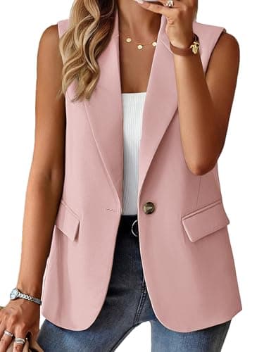 Mina Self Sleeveless Blazers Vest for Women 2025 Tops Pink Womens Fashion Summer Suits Vests Trendy Suit Lightweight Light Jackets Vest Women's Fashion Petite Fitted Ladies Vests Clothing