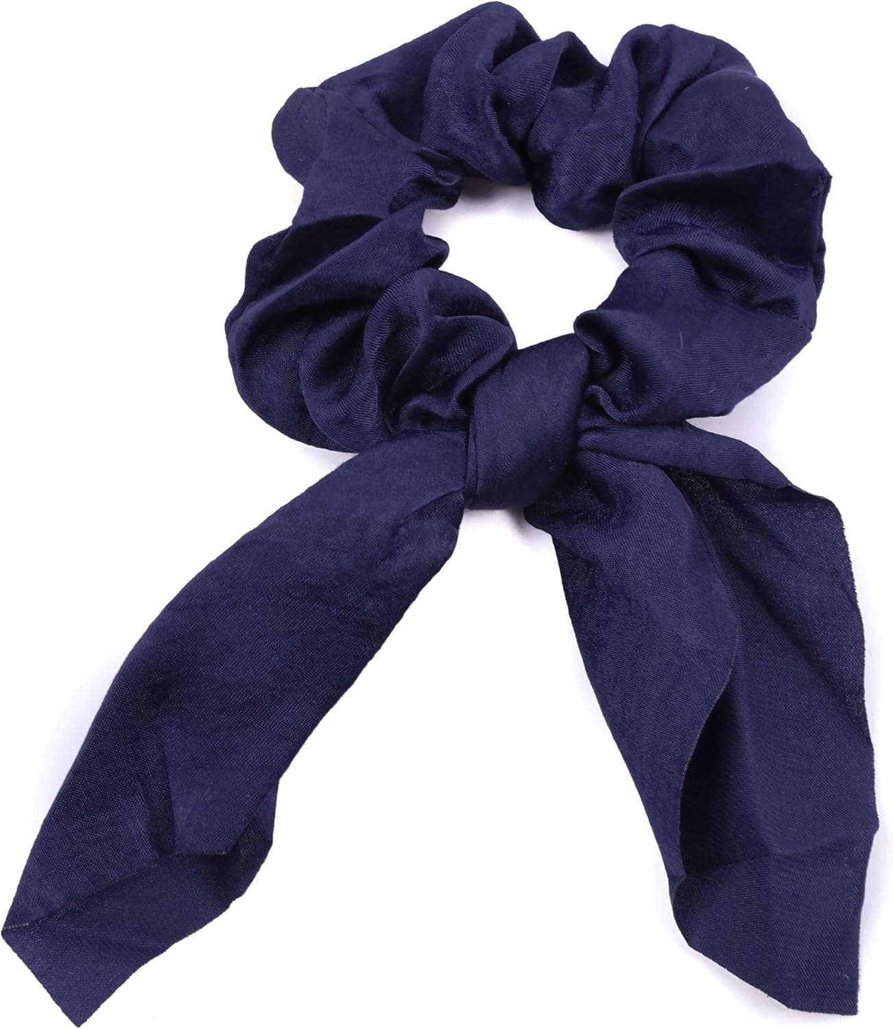 Satin Silk Scrunchie For Ponytail Holder Tail Scarf Knotted Bow Hair Ties Bobbles Elastic Boho Hair Band For Girls Women Navy