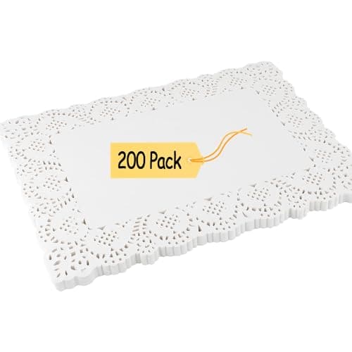DECORA 200pcs White Rectangle Doilies Paper 14 X 10 Inches Lace Paper Placemats for Cake Desserts Disposable Table Covers Wedding Tableware Decoration