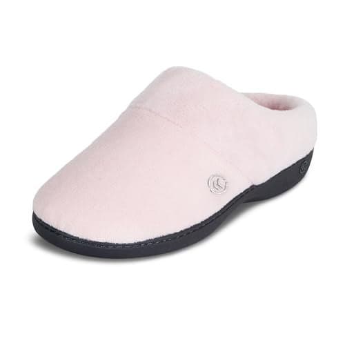 isotoner Women's Classic Clog Slippers with Memory Foam Comfort and Non-Slip Stability, Peony, 7-8