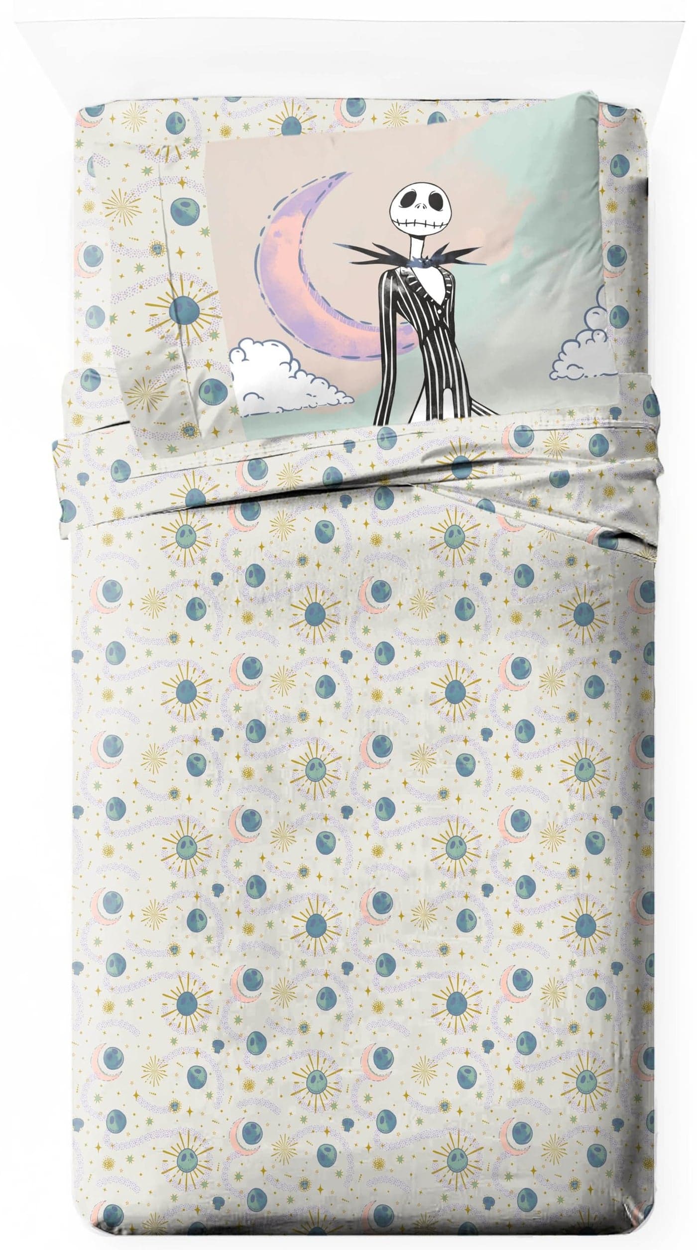 Jay Franco Sheet Set with Fitted Flat Sheets Pillow Cover UltraSoft Bedding with Pillowcase for Room Decor Beige Nightmare Before Christmas 3 Piece Twin
