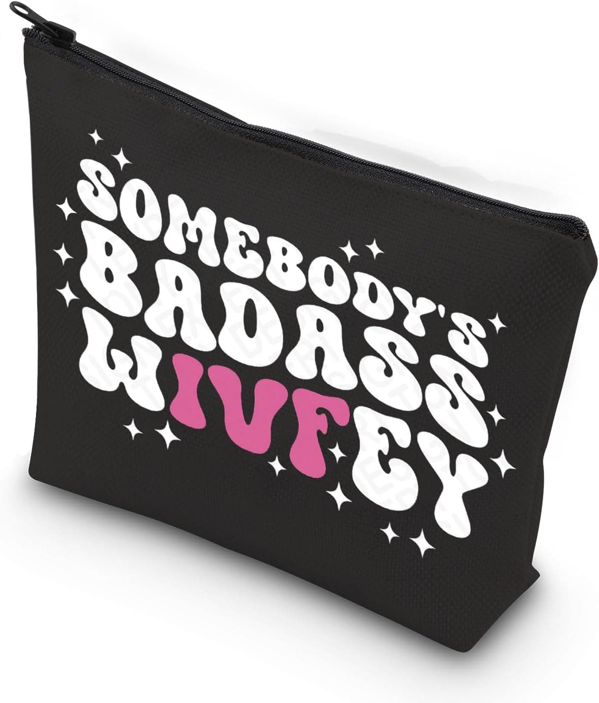 WCGXKO IVF Mom Gift Infertility Warrior IVF IUI Somebody's Badass Wivfey Zipper Pouch Makeup Bag (BADASS WIVFEY)