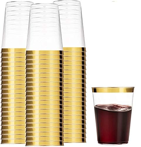 Munfix Gold Plastic Cups 16 Oz Clear Tumblers with Gold Rim Elegant Disposable Wedding Party Cups