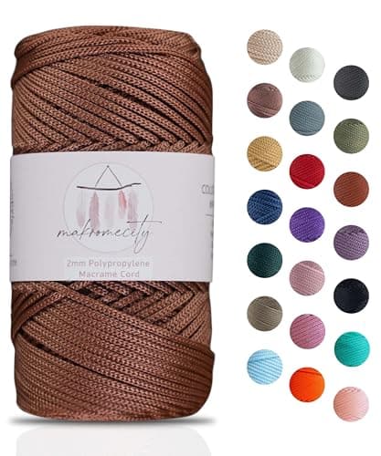 Makromecity, Polyester Macrame Cord 2mm x 125 Yards (375 feet) 2mm Polypropylene Macrame Cord Crochet Macrame Bag Cord Crafts for Wall Hangings, Bags, Underplate, Rug (1, Copper)