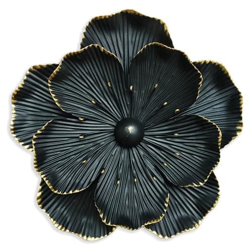 Metal Flower Wall Art Decor 9 Rustic Modern Floral Sculpture Distressed Iron Wall Hanging Home Decoration Accent Artworks for Indoor Kitchen Bedroom Living Office Outdoor Garden Patio 35CBlack