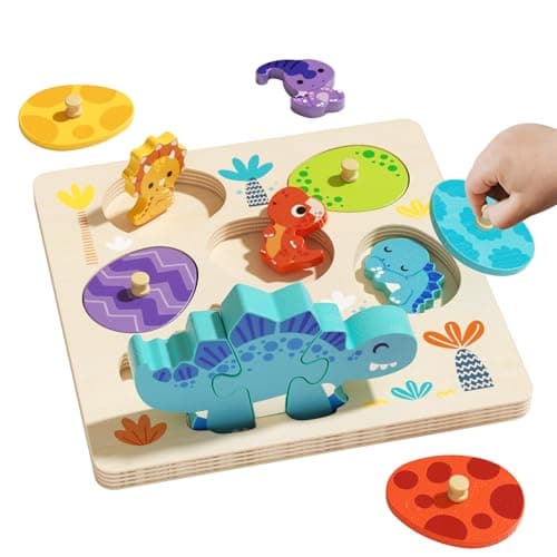 Wooden Toddler for Puzzle 24 Dinosaur Matching Eggs Peg Puzzles Preschool Learning Educational Montessori Toys for 2 3 4 Year Old Boys Girls