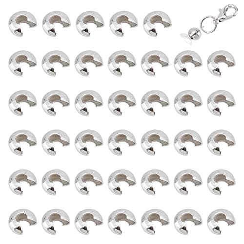 UNICRAFTALE 100pcs Half Round Open Crimp Beads Knot Covers Stainless Steel Crimp Beads Covers Beads End Tip Metal Material 5mm Diameter Crimp Beads for Jewelry DIY Making Stainless Steel Color