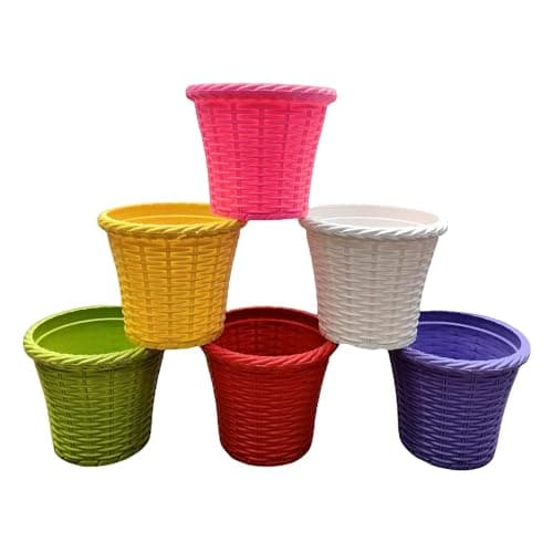 Clastik Small Height 6 Inch Plastic Decoration Mat Flower Pot, for Garden/Indoor, Table Top Planter/Pot, Set of 5 Pc