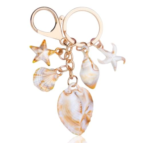 YALLNASL Shell Keychain Charms for Purse Bags Beach Keychains for Women Girls Ocean Accessories for Beach Bag Sea Life Charms for Handbag Backpacks Beach Gifts for Women Girls Keychain Beach, Small