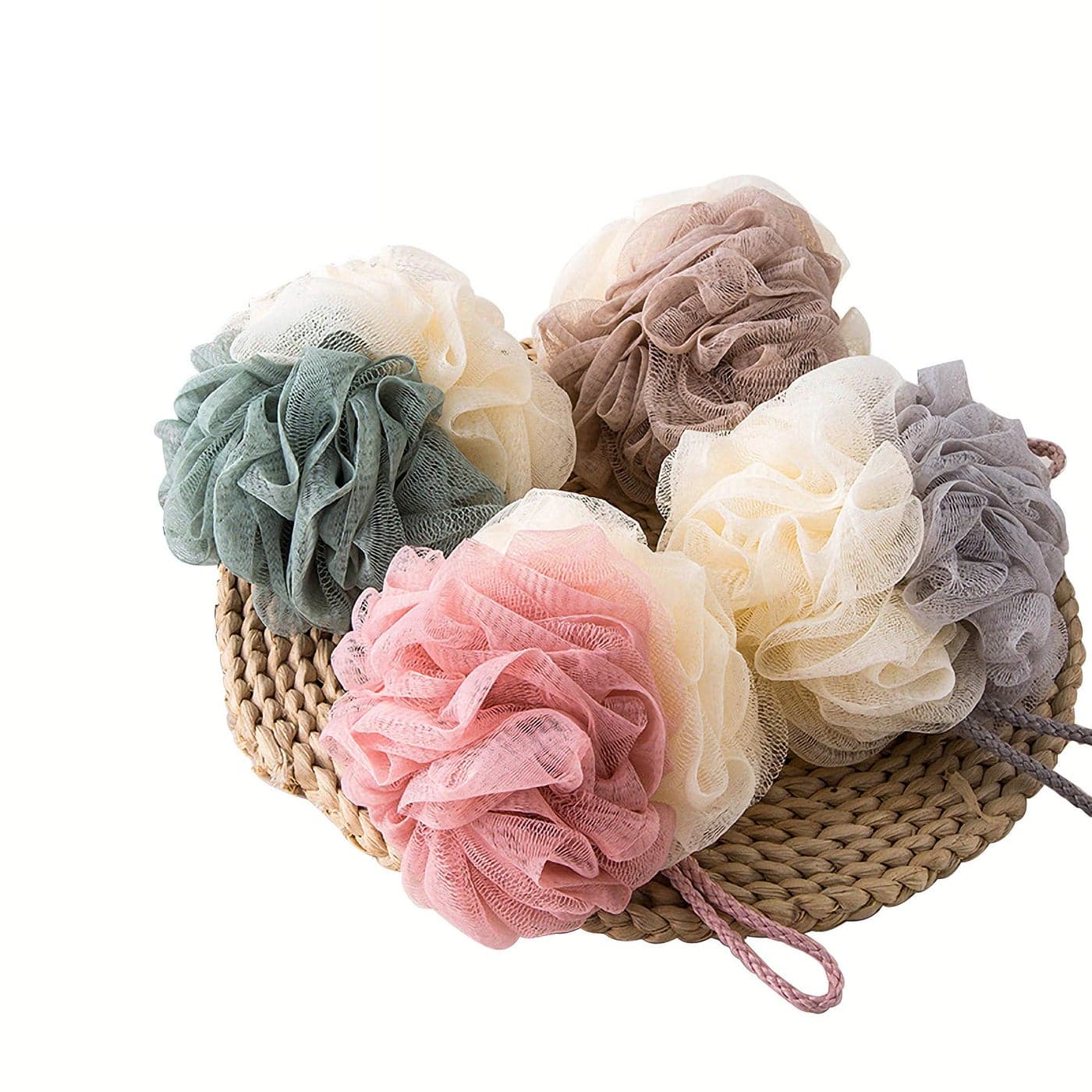 TCOTBE 4 Pack Loofah Bath Sponge Lace MeshSponge Loofahs Multi Color Bath Loofah Sponge Assortment for Silky Skin Full Cleanse Lather Luxurious Bathing Accessories