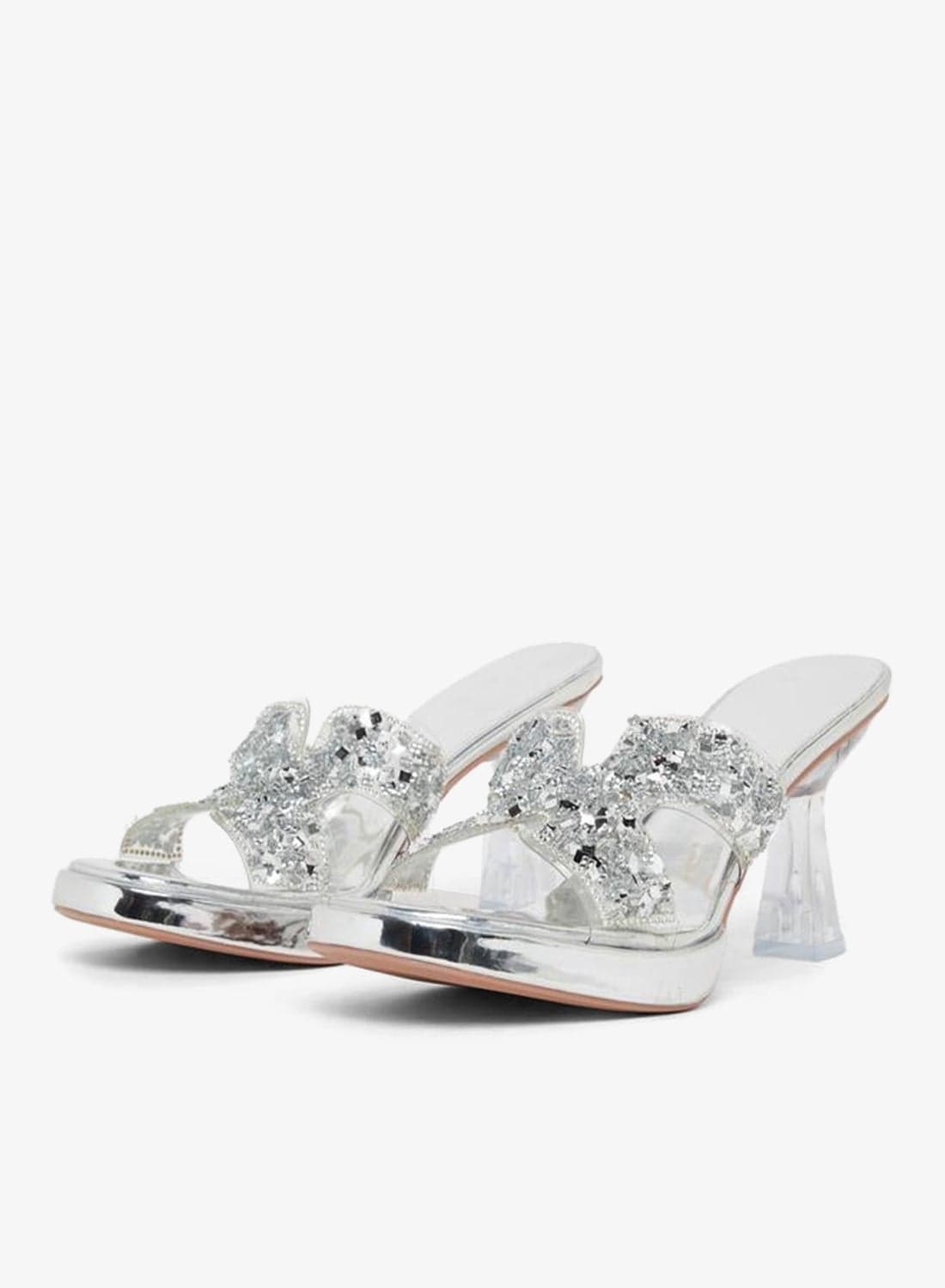 Embellished Transparent Block Heel Sandals — 38