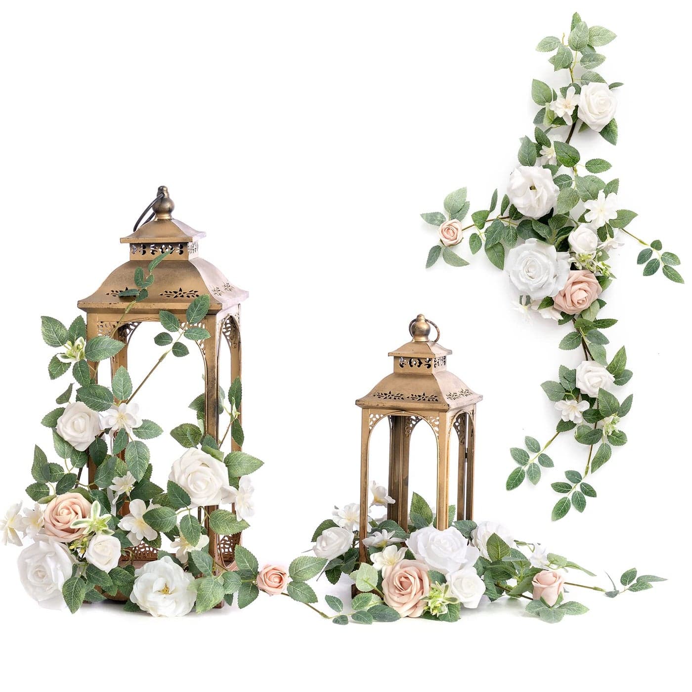 Lings Moment 6Pack 18ft Artificial Flowers Garland White Rose Lantern Flower Centerpieces Wedding Aisle Decor Chair Flowers Arch Floral for Signs DIY Table Wall Window Cake Decoration